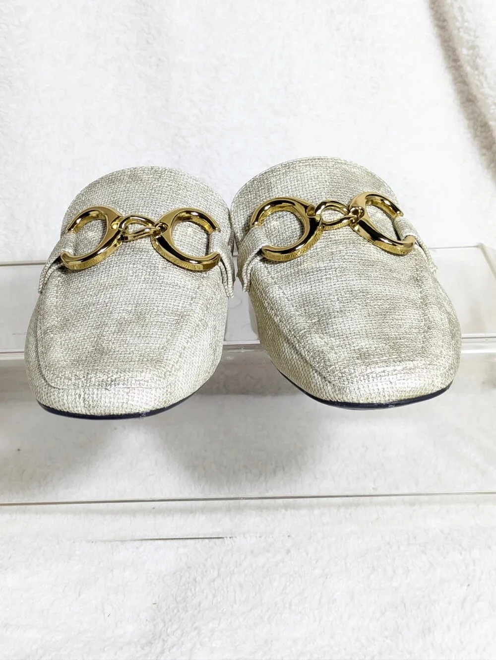 SHU SHOP Womens Andromeda Mule Slip-on Flat Loafers Gold Raffia Casual Coastal 7